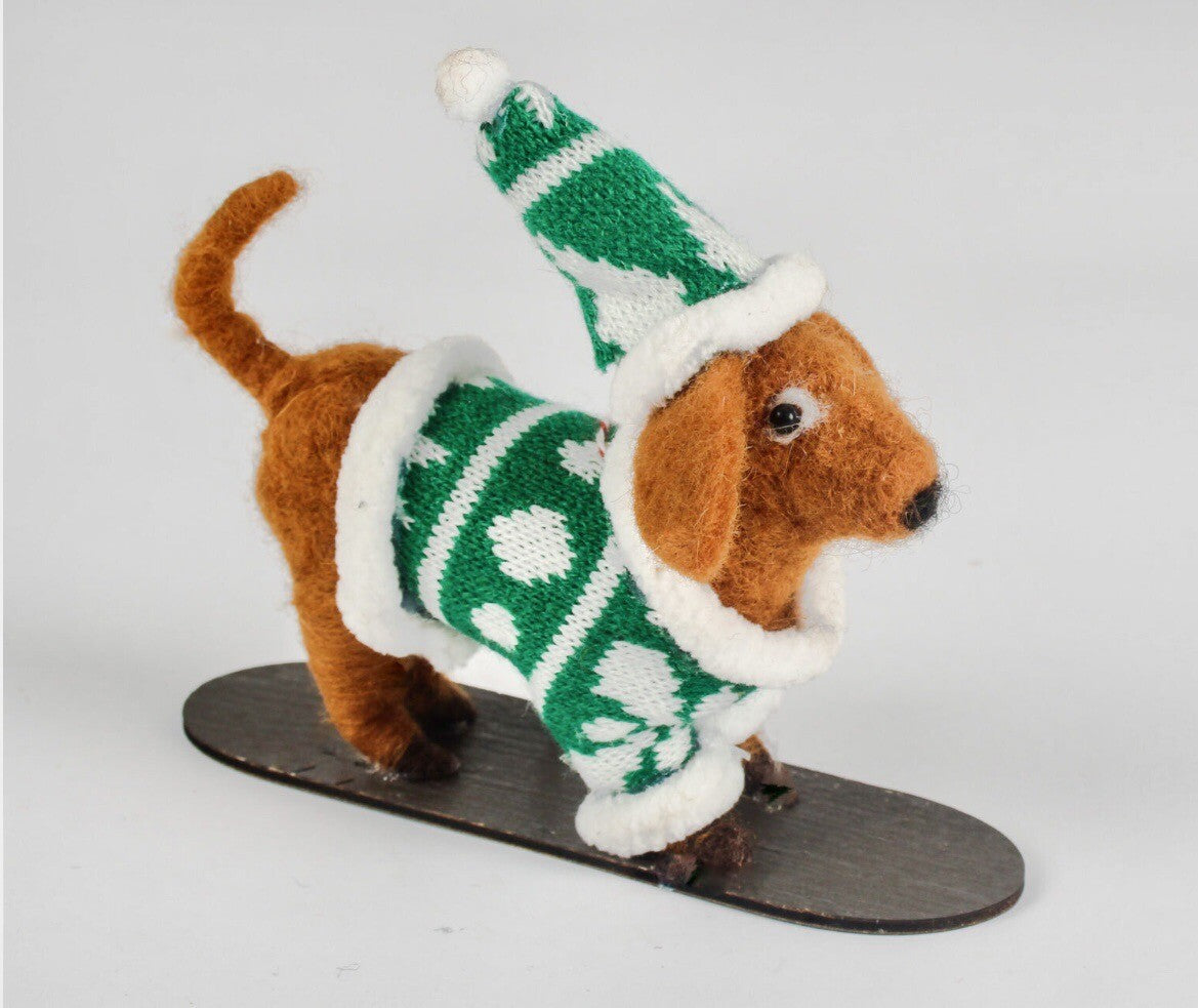 Christmas Sausage Dog Felt Dachshund Tree HangIng Green Jumper Coat Decoration