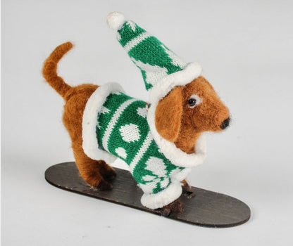Christmas Sausage Dog Felt Dachshund Tree HangIng Green Jumper Coat Decoration