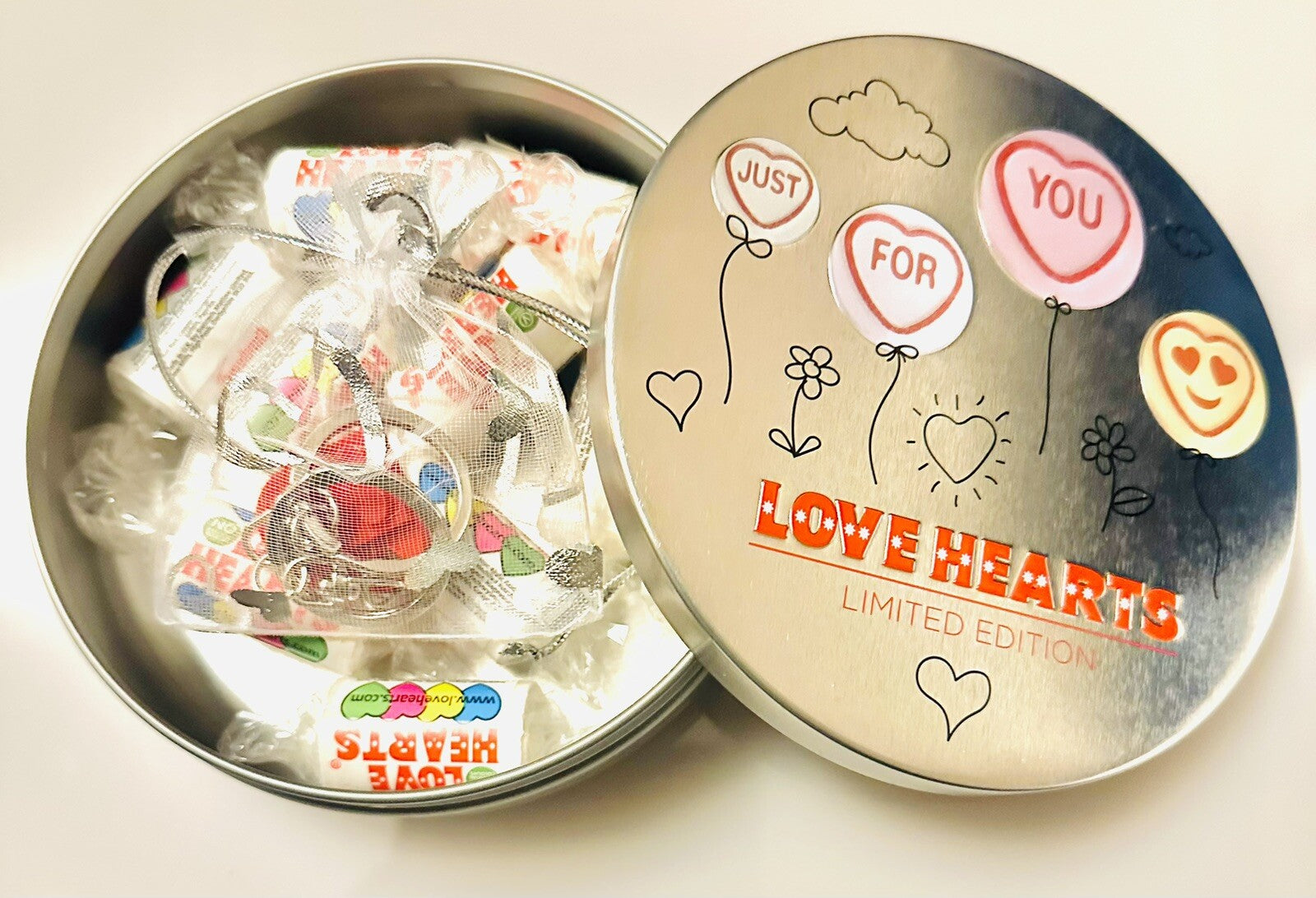 Valentines Day Love Hearts Sweet Tin + Lego Heart Kerings Girlfriend Boyfriend