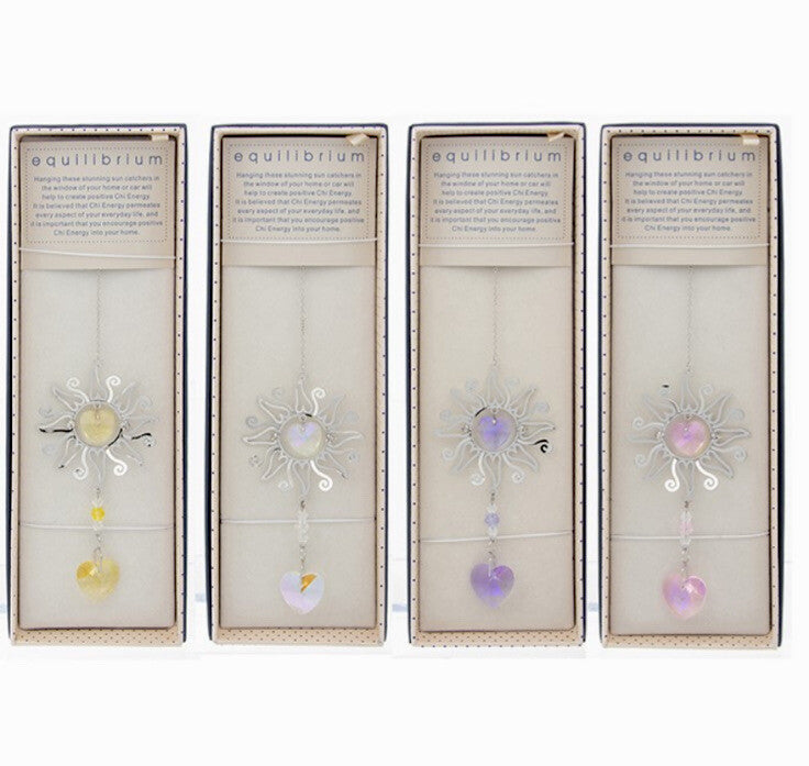 3D Garden Sun burst Sun catcher window hanging Silver crystal glass Gift box