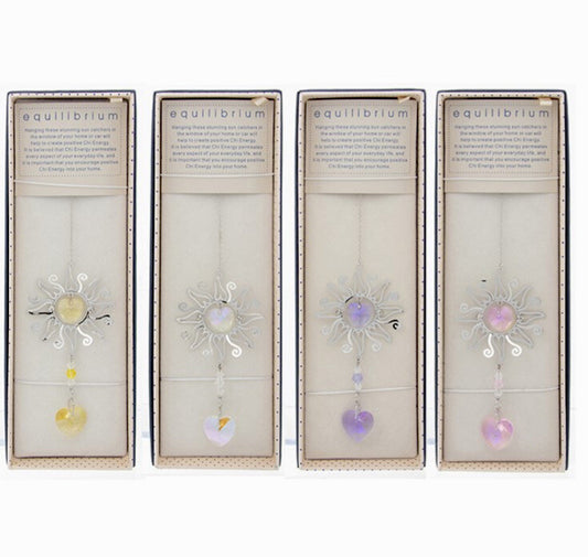 3D Garden Sun burst Sun catcher window hanging Silver crystal glass Gift box