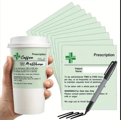 3 Christmas Personalised Joke Prescription Tea Coffee Label Vinyl Novelty Gift