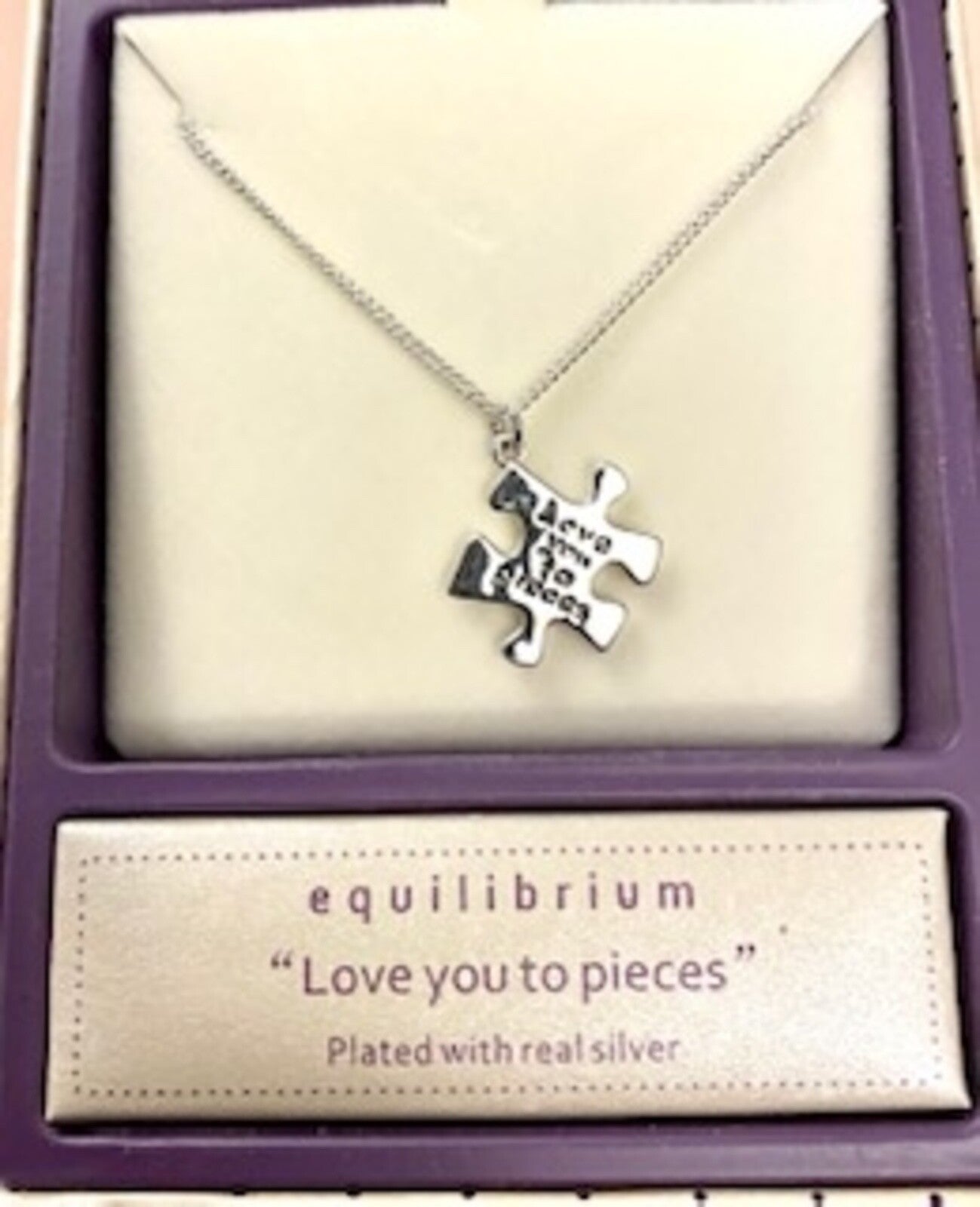 Valentines Day Ladies Jigsaw piece Love You To Pieces necklace gift box Chain