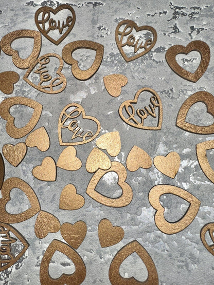 Wedding Table Decorations Rustic Small Wooden Hearts & Worded Love Confetti