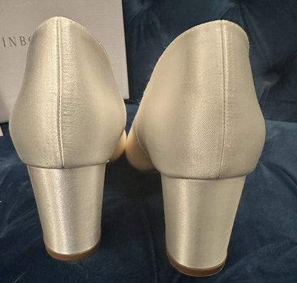 Ivory Satin Wedding Bridal Brides Maids Floral Trim Shoes Ladies Sz 6 BNIB Xmas