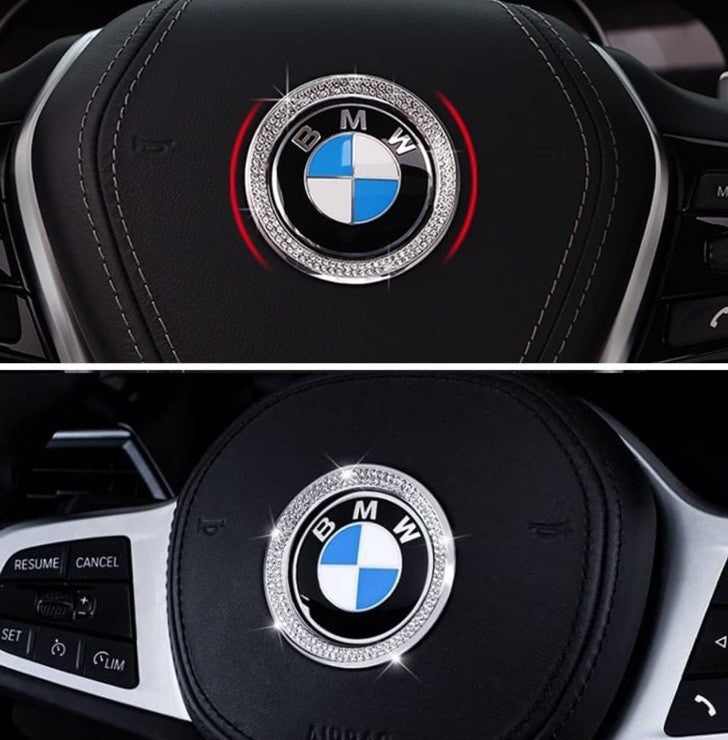 Car BMW Rhinestone Steering Wheel Center Emblem Diamond Trim Sticker Logo