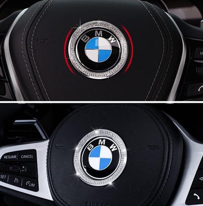 Car BMW Rhinestone Steering Wheel Center Emblem Diamond Trim Sticker Logo