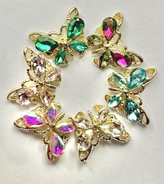 Butterfly Nail Art Gem 3D Flat Back Rhinestone Charm Crystal Acrylic Gel X 10