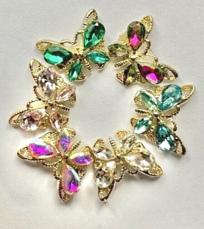 Butterfly Nail Art Gem 3D Flat Back Rhinestone Charm Crystal Acrylic Gel X 10