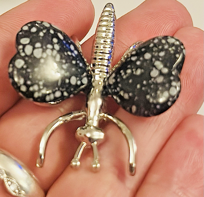 Natural Crystal Heart Stone Wings Silver Butterfly Energy Animal Ornament  Gift