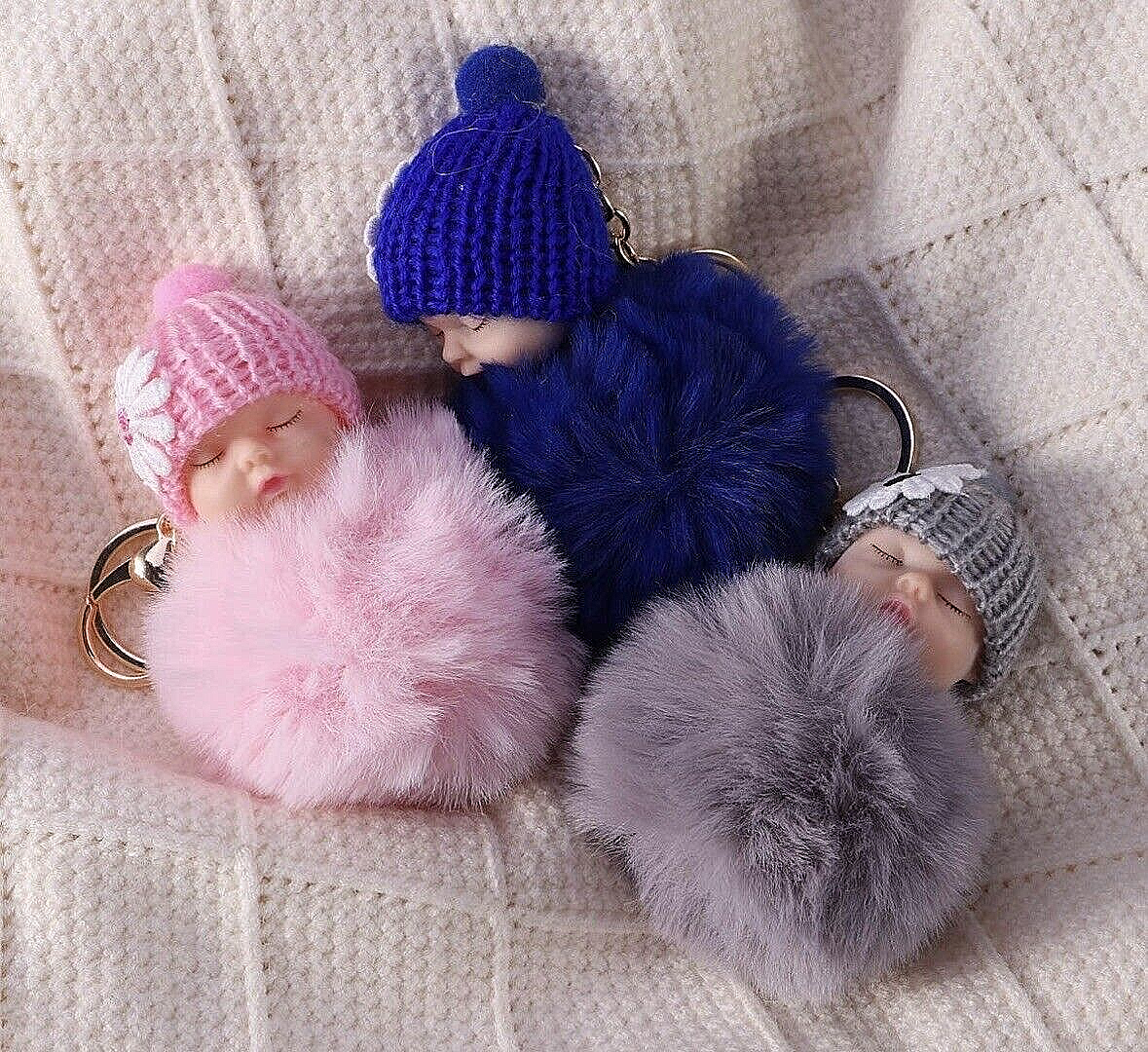 Baby Mama Keyring Pom Pom Car Key chain Bag Charm Doll Blue Pink Red Xmas Gift