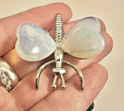Natural Crystal Heart Stone Wings Silver Butterfly Energy Animal Ornament  Gift