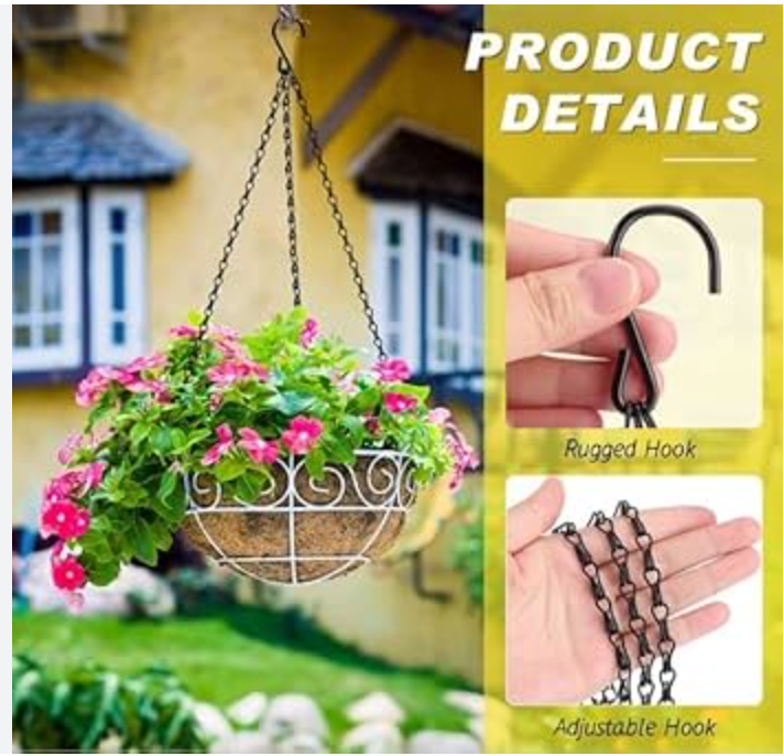 2 x 21 " Inch Hanging Basket Chain 3 strand 53 Cm Black Strong Garden 9kg plants