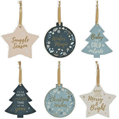 Christmas sign hanging baubles tree star Pink Blue decorations white