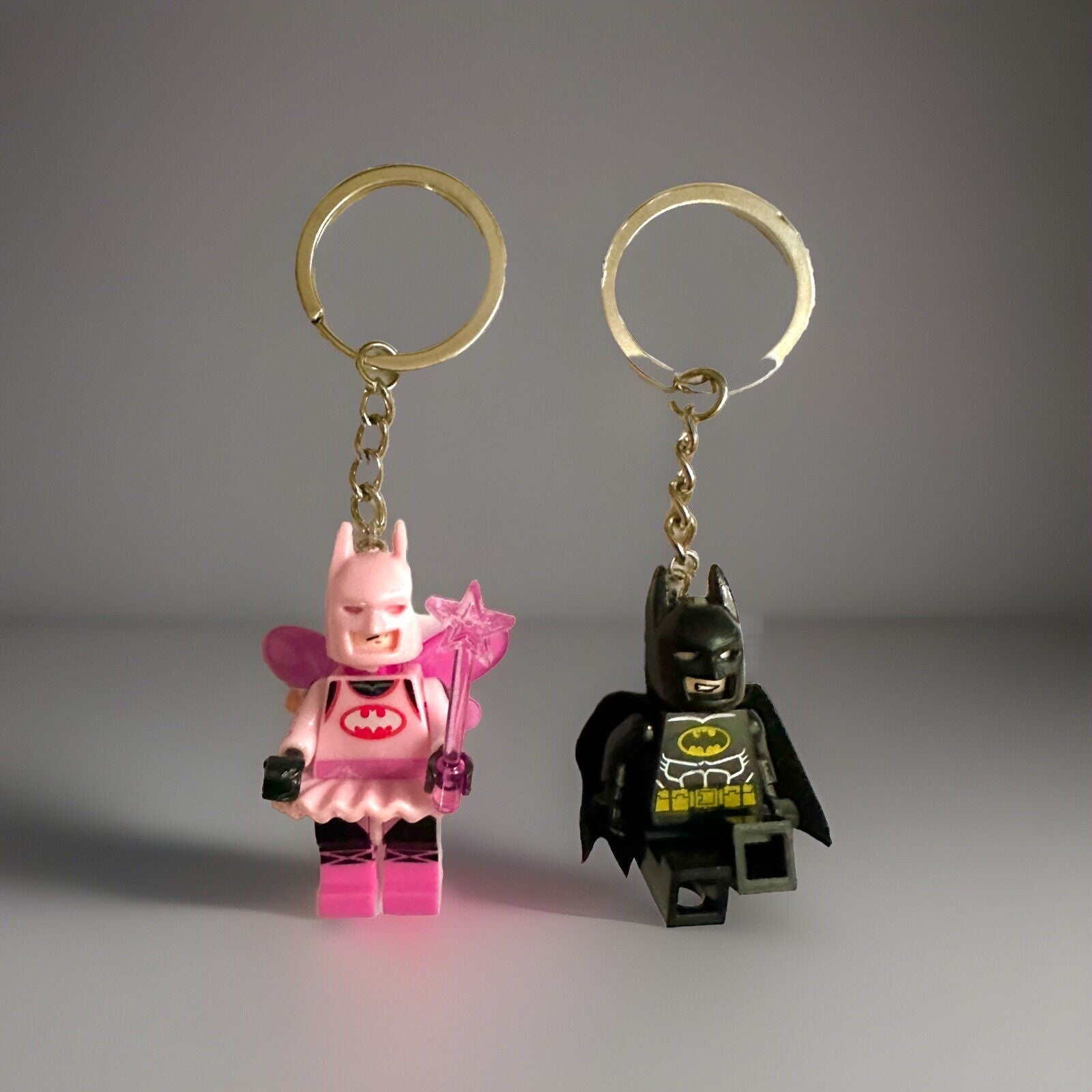 Batman Figure Keyring Couples Love Pink Batgirl Mini DC Bag Charm Gift Car Key