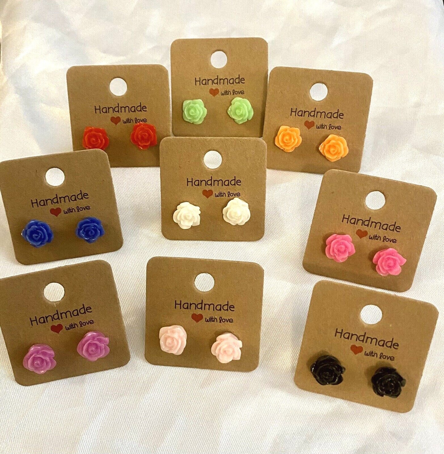 Vintage Burlesque Rose Stud Earrings Retro Boho Emo Gift red pink white green