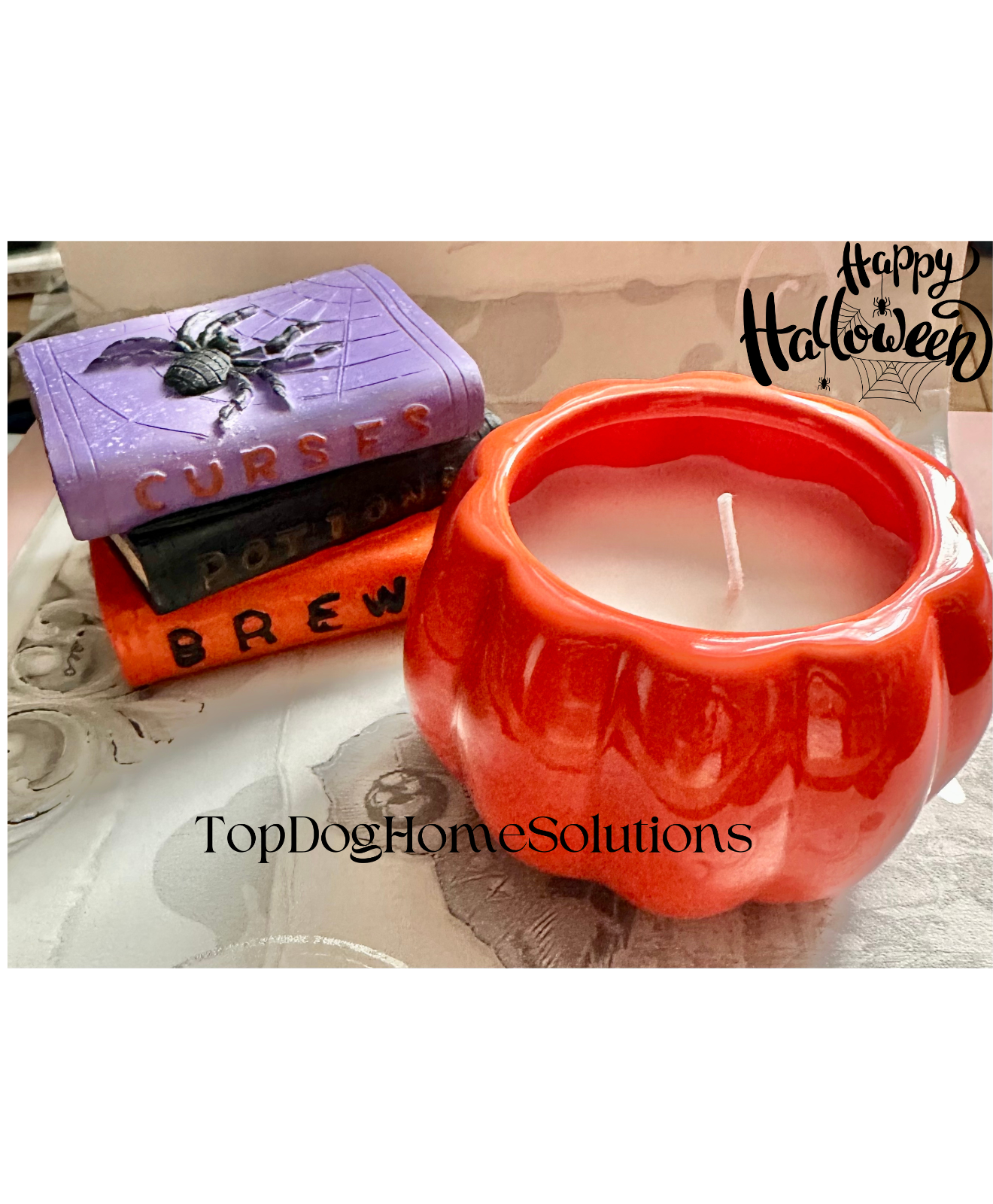 Witch Candle Halloween Pumpkin & Book of spells Scented Gift Ornament Vanilla