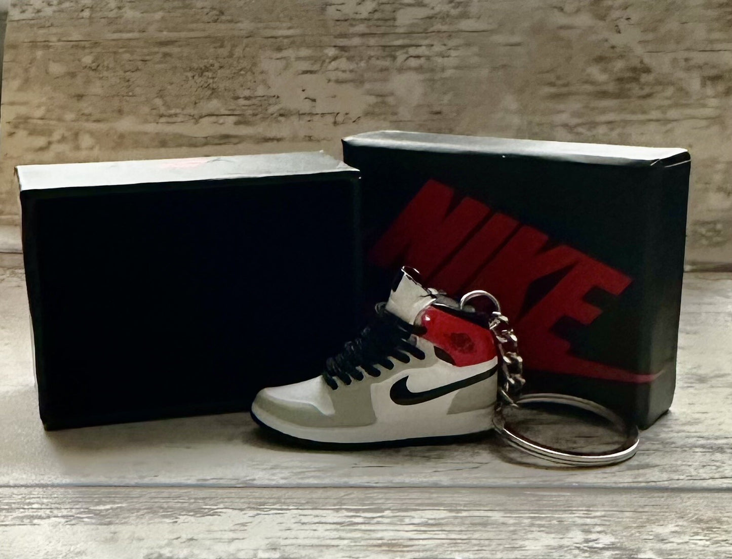 Nike Mini Jordan 3D Trainer sneaker Keyring Grey White Red Black shoe Gift Box