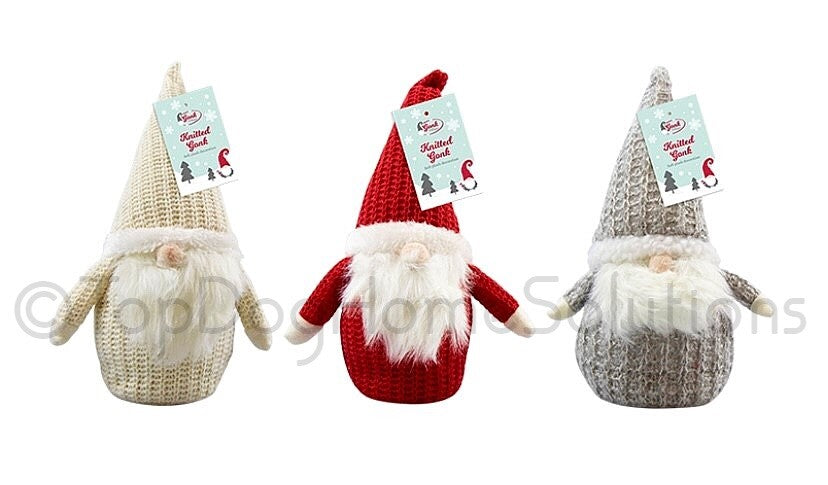 Gonk 3 X Cute knitted grey white Santa Dwarf Hats standing 25cm Christmas