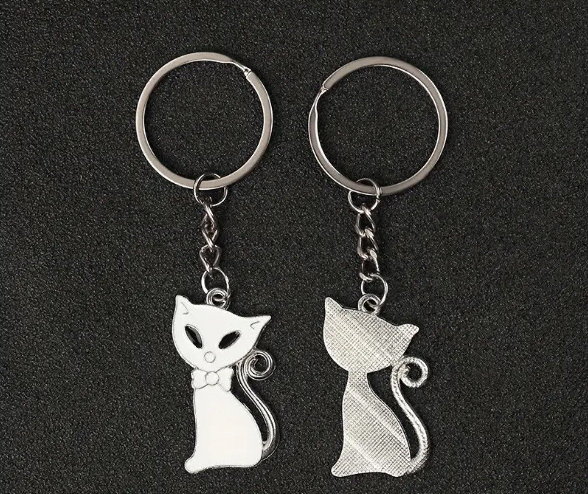 2 Valentine’s Couples Keyring Cats Black White Gift Bag Girlfriend Boyfriend