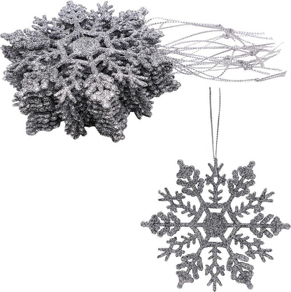 Silver Christmas 6 Pack Glitter Snowflakes Hanging Tree Decorations Frozen Pack