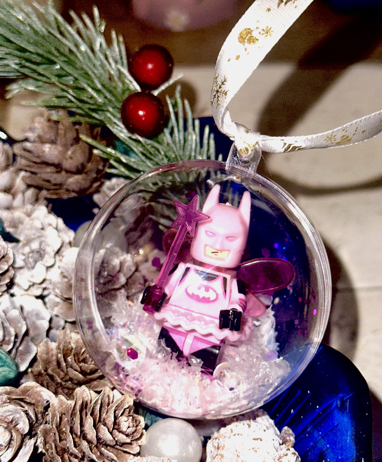 Christmas Pink Batman Mini Figure Bauble Hanging Snowflake Tree 3D Handmade Gift