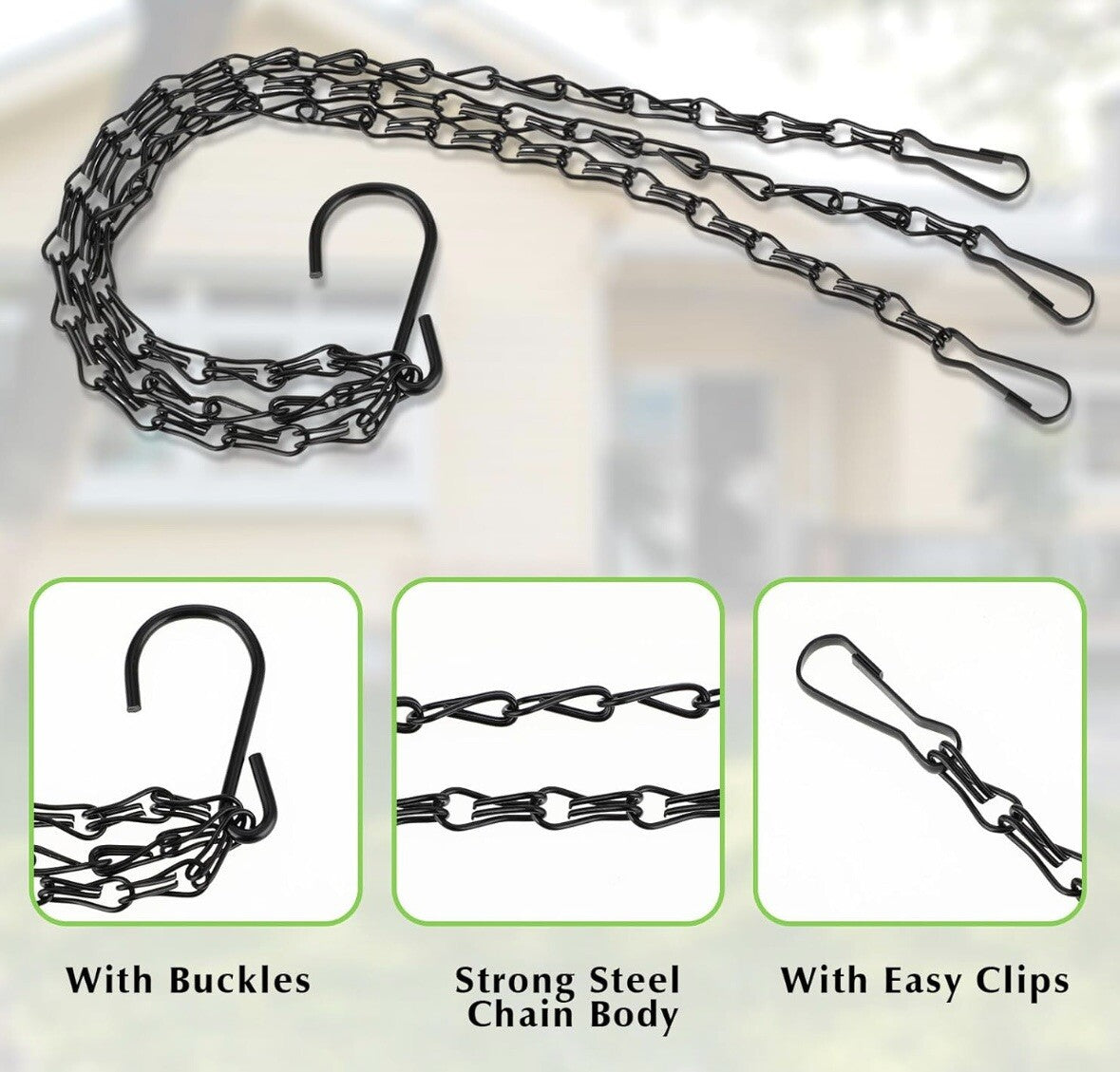 2 x 21 " Inch Hanging Basket Chain 3 strand 53 Cm Black Strong Garden 9kg plants