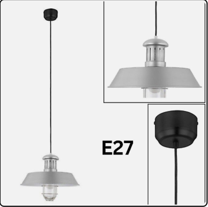 B & Q Silver Pendant Light Ceiling  Lamp Fitting (Dia)390mm 6816 E27 Genly