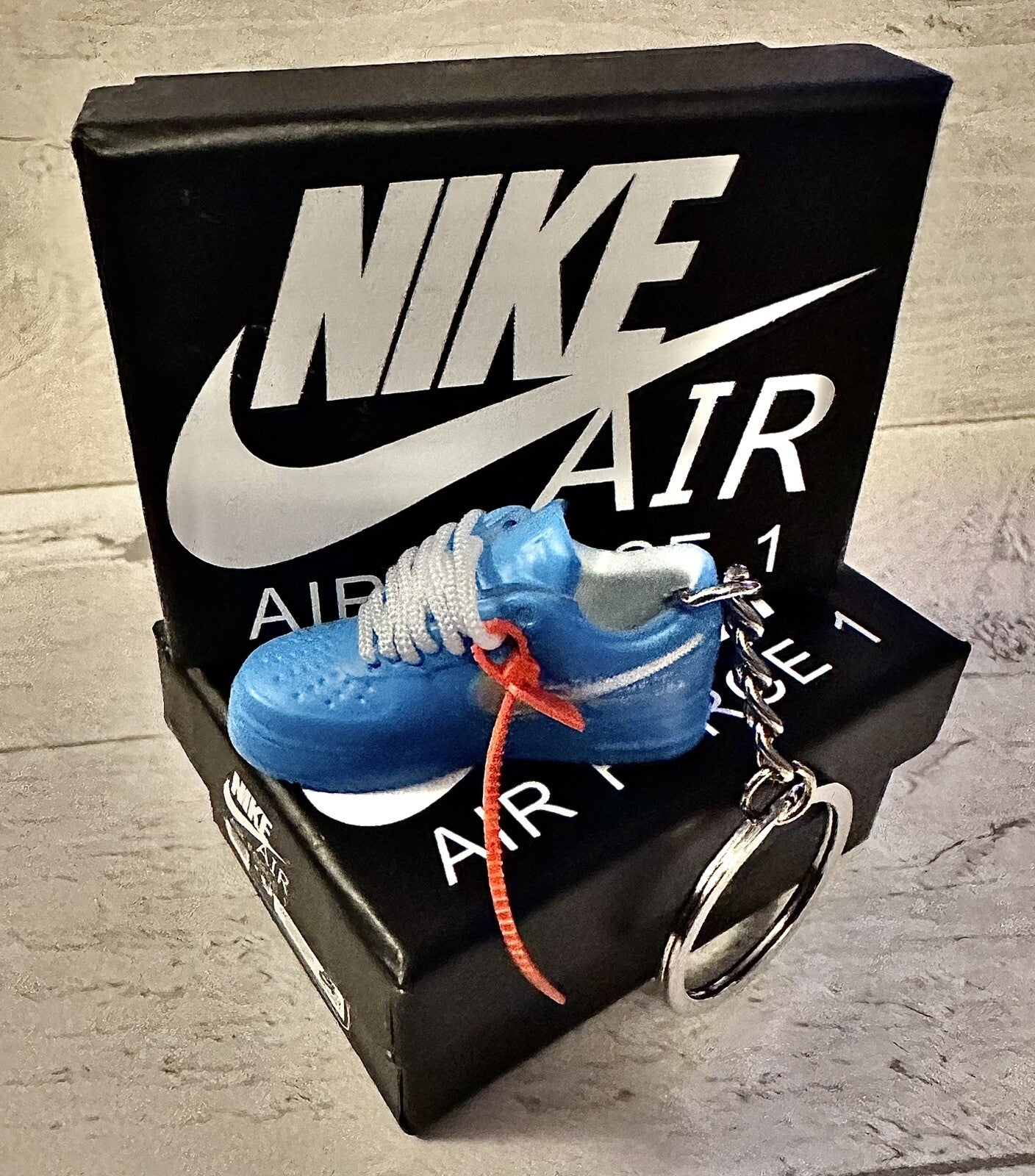 Nike Air Force 1 3D Trainer sneaker Keyring Blue shoe Mini Low Gift Box Car key