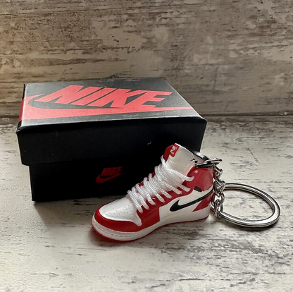 Nike Mini Jordan 3D Keyring Trainer sneaker Bright Red White Lace shoe Gift Box