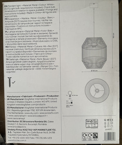 Pendant Ceiling Lampshade Matt Metal White Light Shade 300mm GoodHome IP20