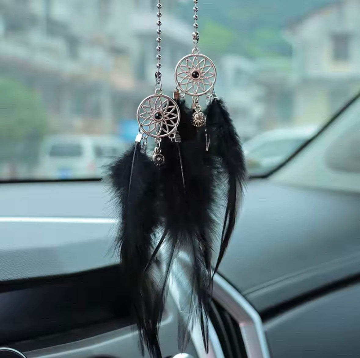 Hanging Car Dream Catcher Spiritual Grey Black White Mirror Interior Feather