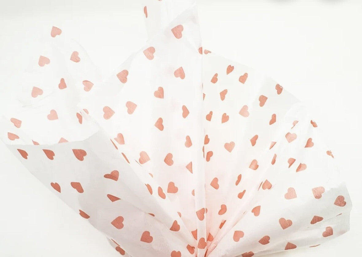 Hearts Tissue Valentine Wrap Paper Bag Rose Gold Foil 3 Sheets Gifts Presents