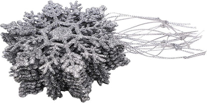 Snowflakes Silver Christmas 12 Pack Glitter Hanging Tree Decorations Frozen Pack