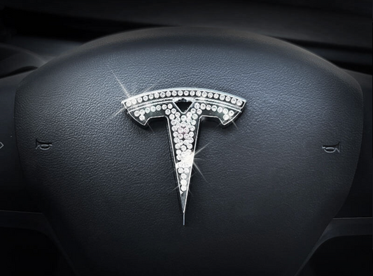 Car Tesla Rhinestone Steering Wheel Center Emblem crystal Diamond Sticker Logo