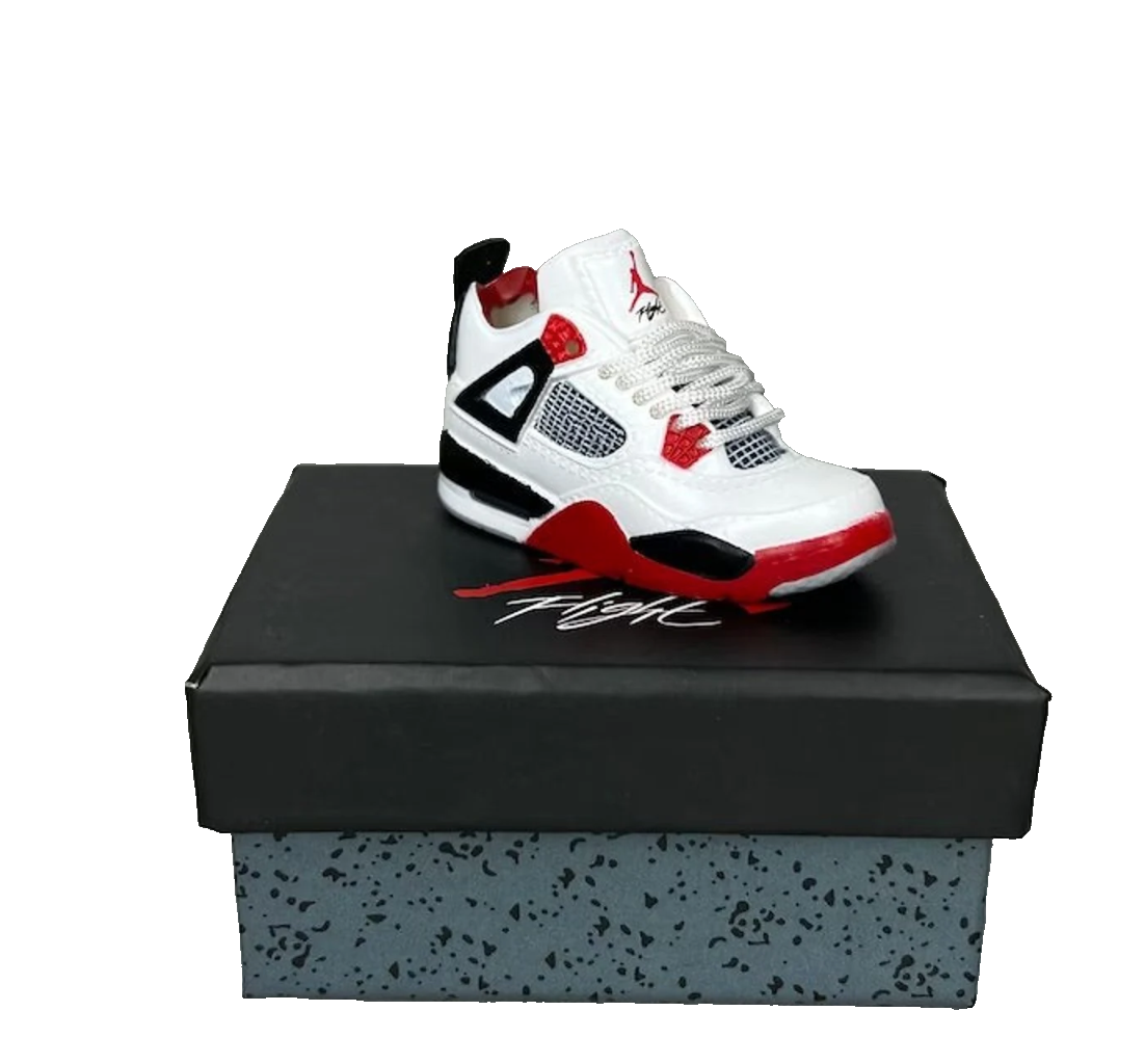 Mini Nike Jordan 4 3D Trainer sneaker Keyring White red Black shoe Gift Box Xmas