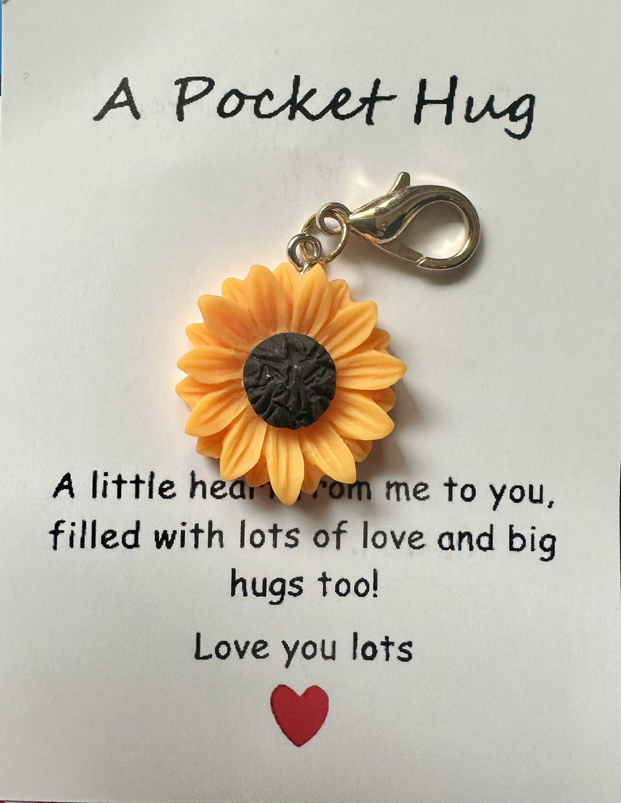 Sunflower Keyring Charm Bag Flower with Love Hug Card Stitch Marker Gift.