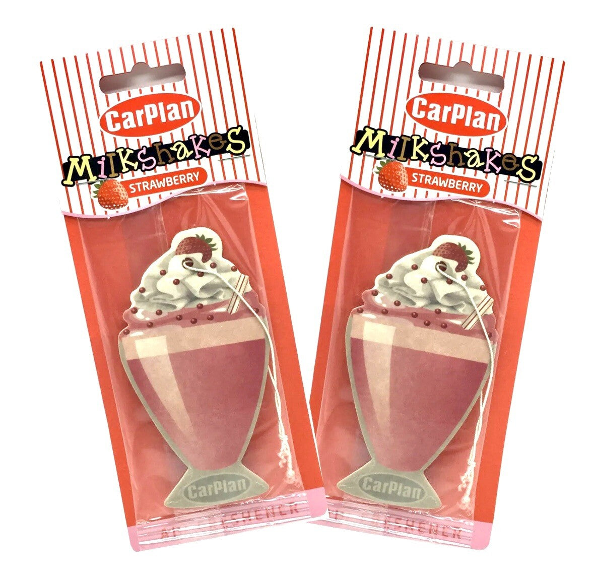 2 x Hanging Car Air Freshener Strawberry Milkshake Fragrance Scent CarPlan 🍓