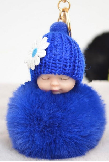 Baby Mama Keyring Pom Pom Car Key chain Bag Charm Doll Blue Pink Red Xmas Gift