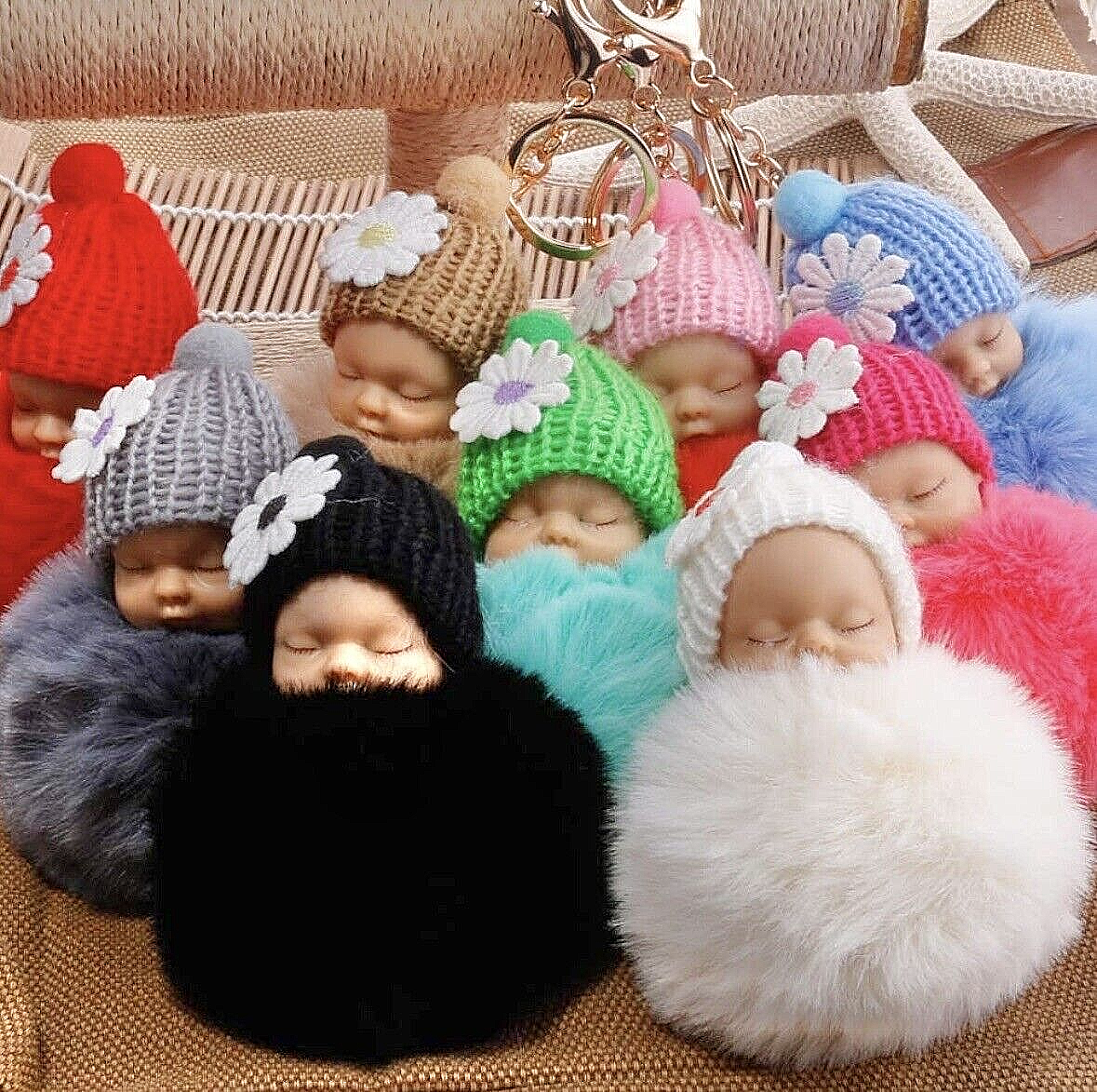 Baby Mama Keyring Pom Pom Car Key chain Bag Charm Doll Blue Pink Red Xmas Gift