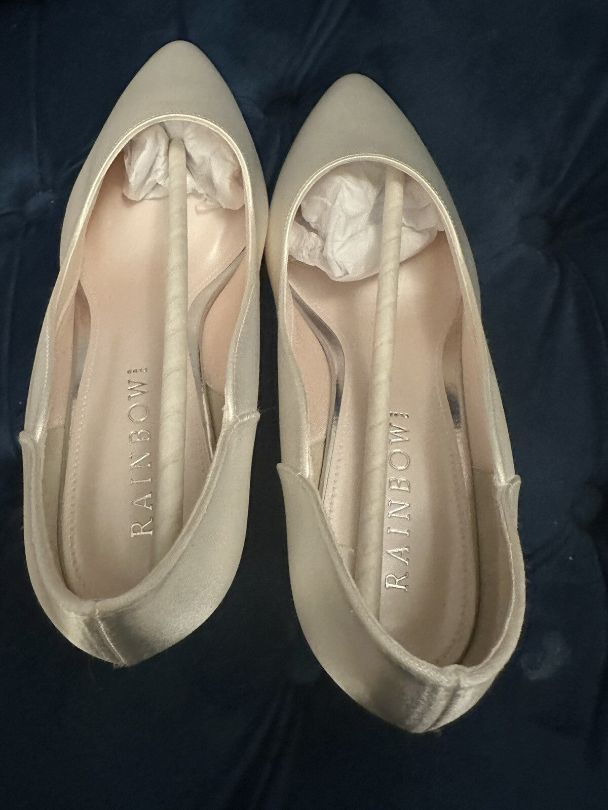 Ivory Satin Wedding Bridal Brides Maids Floral Trim Shoes Ladies Sz 6 BNIB Xmas