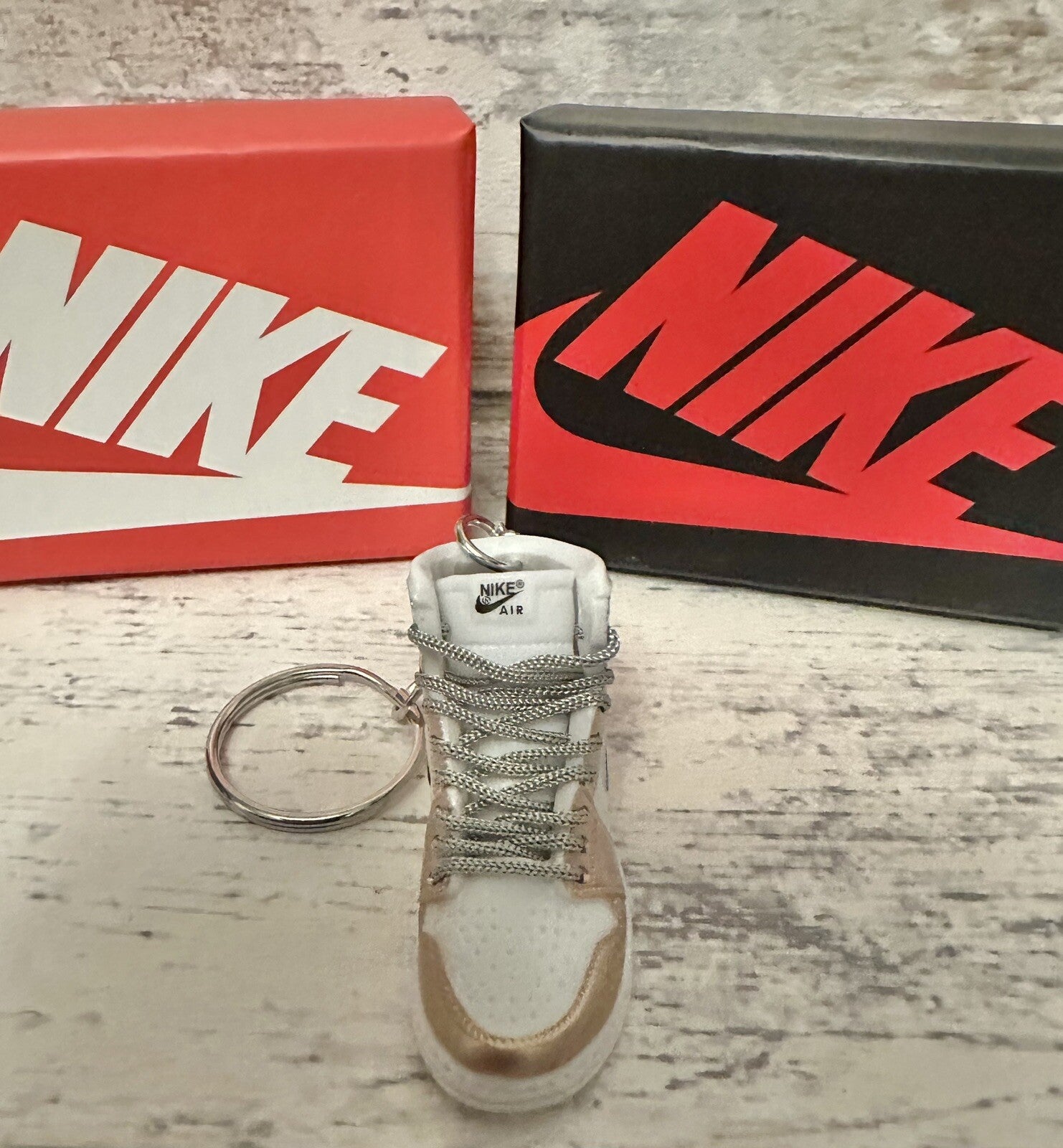 Nike Mini Jordan 3D Trainer sneaker Keyring Silver Gold White Gift Car Keys