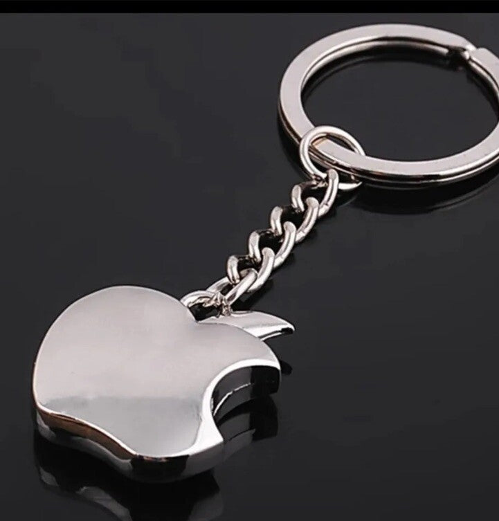 Silver Apple 3D Chrome Keyring iPhone Keyfob Mac Charm Key ring chain Gift Metal