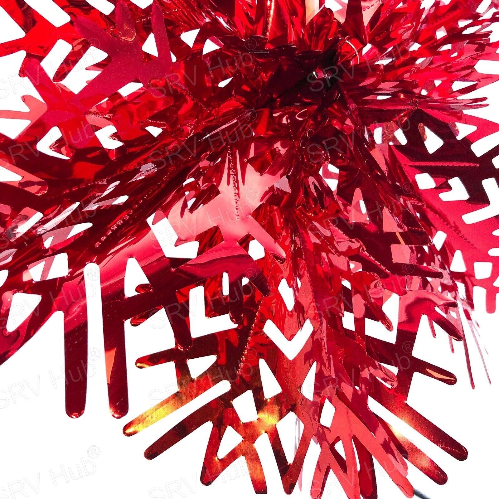 2 x CHRISTMAS RED METALLIC SNOWFLAKE BALL FOIL FAN HANGING XMAS HOME DECORATIONS