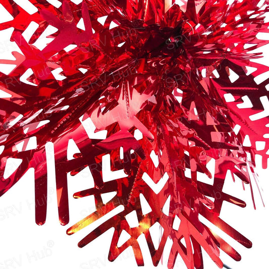 2 x CHRISTMAS RED METALLIC SNOWFLAKE BALL FOIL FAN HANGING XMAS HOME DECORATIONS