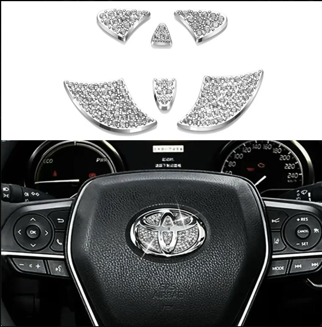 Car Toyota Rhinestone Steering Wheel Center Emblem Trim Diamond Sticker Logo