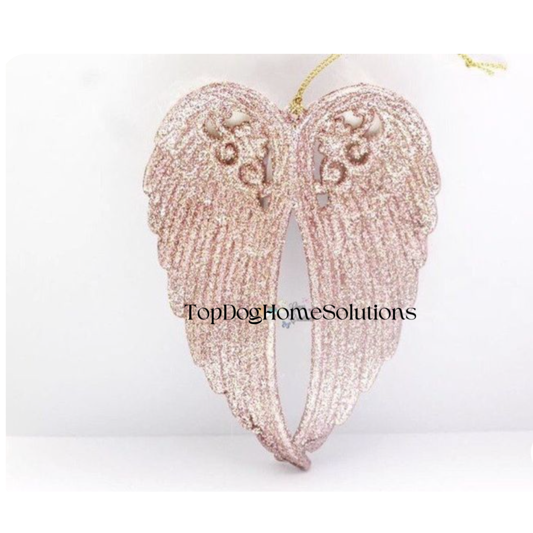 Angel Wings X 2 Sets Tree Decoration Silver Rose Gold Christmas Glittery 14cm