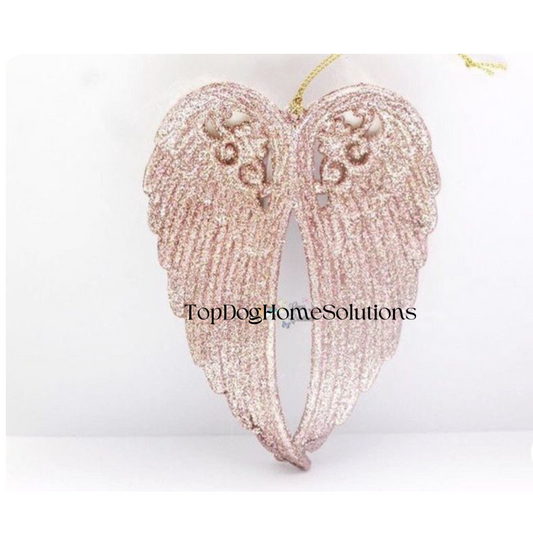 Angel Wings X 2 Sets Tree Decoration Silver Rose Gold Christmas Glittery 14cm