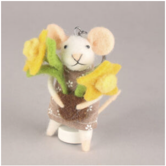 Spring handmade felt Mouse Mothers Day Daffodil keyring Gardening Pot Flowers