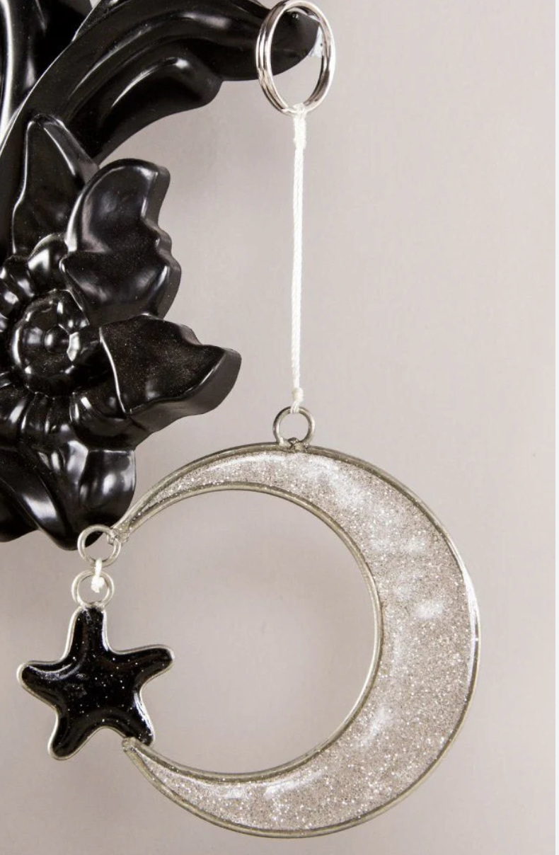 Hanging Halloween black cat sun catcher resin glass bat cauldron moon star decor